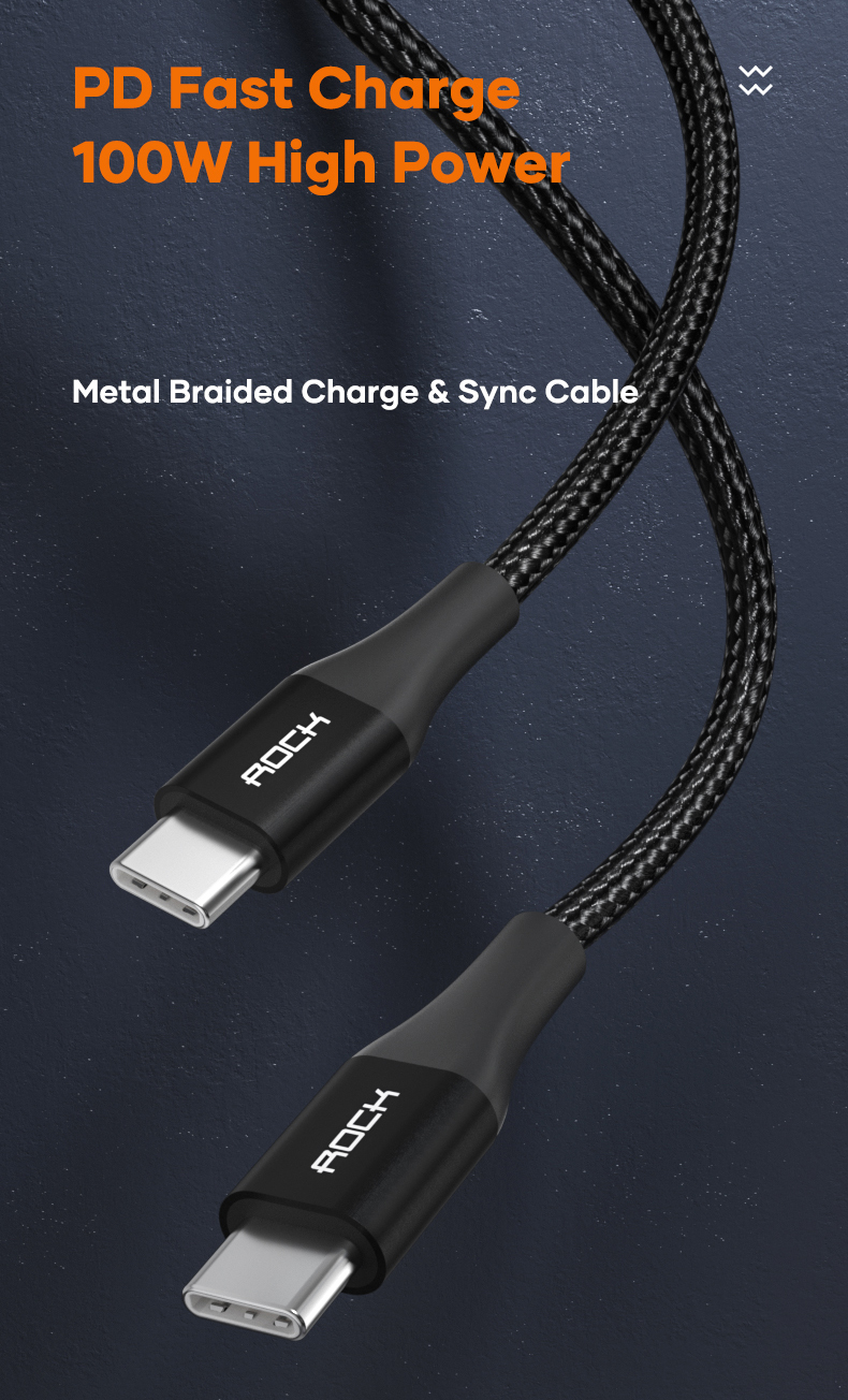 Rock R13 Metal Braided PD Fast Charge Sync Cable 100W