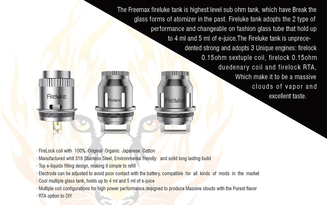 .3 coil wattage Duodenary with Freemax Luke Fire Tank & RTA Coil Atomizer