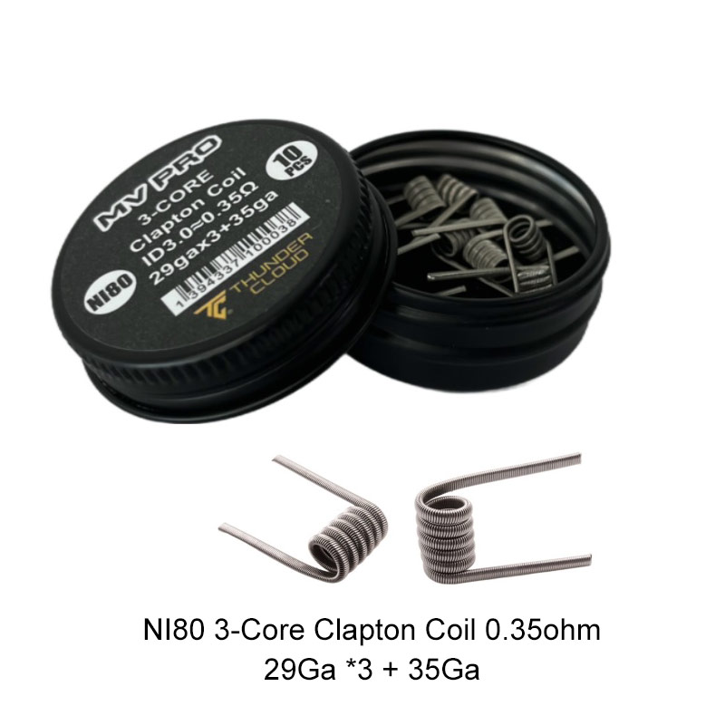 Thunder Cloud MV Pro Ni80 Pre-Built Coil 3-Core Clapton Coil 0.35ohm  (ID: 3.0mm; 10pcs/pack)